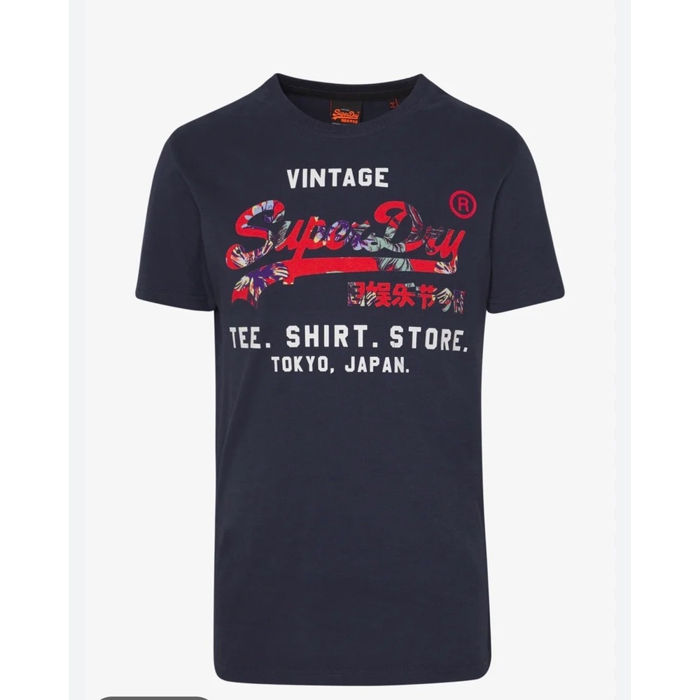 Superdry Vintage Tee Shirt Mens‎ Medium Tokyo Japan Navy Blue Graphic T-Shirt